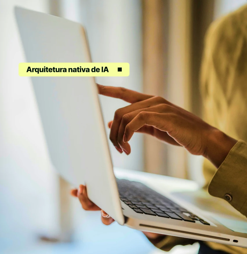 Person using laptop with text overlay