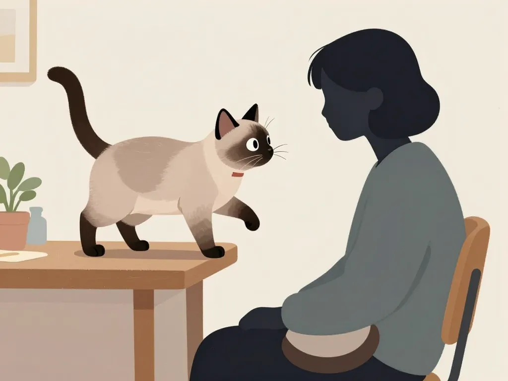 Chat siamois gris interactif et affectueux avec humain