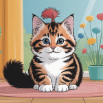 illustration chaton bobtail queue pompon ambiance moderne