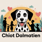 chiot dalmatien entouré d'une famille heureuse