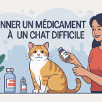Donner médicament chat difficile illustration vectorielle douce