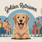 Golden retriever caractère entouré d'une famille joyeuse