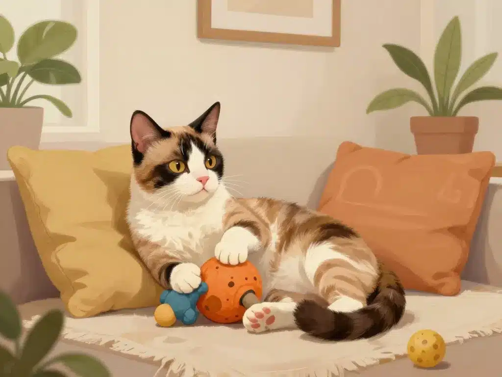 Chat chimère détendu dans un environnement sain