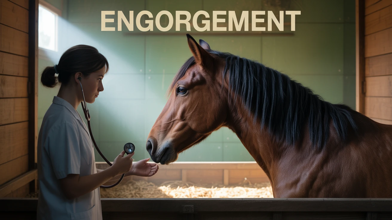 cheval qui engorge observé par vétérinaire