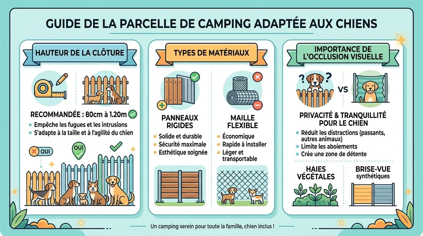 Infographie des critères essentiels pour un emplacement de camping sécurisé pour chien