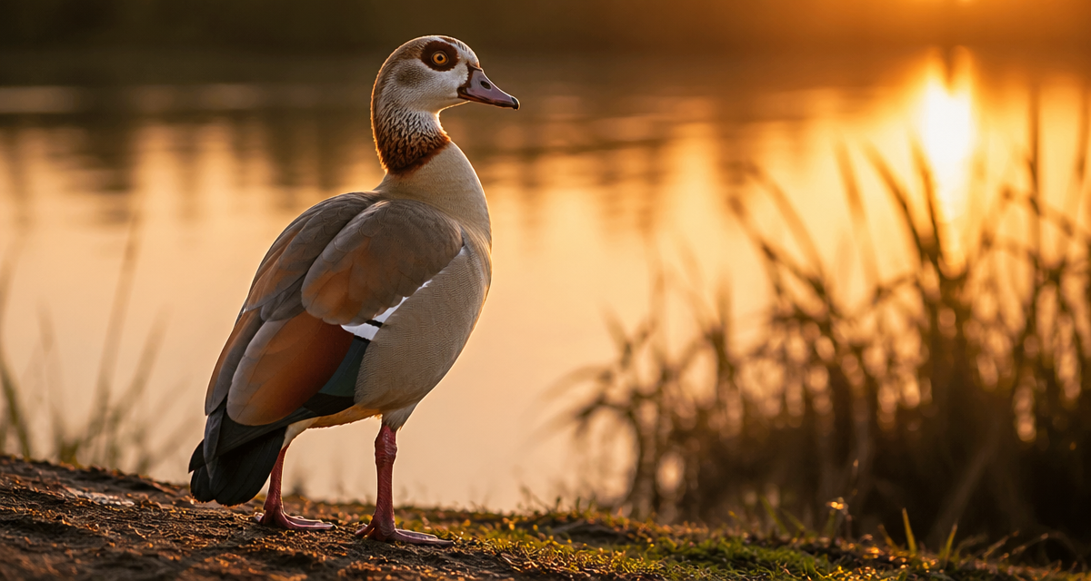 ouettes d'égypte au bord de l'eau au soleil couchant
