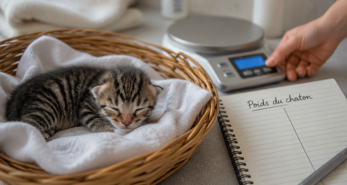 poids d un chaton sur balance et carnet