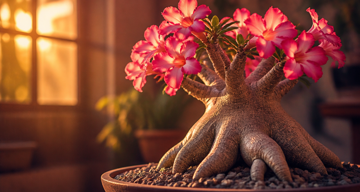 adenium rose du désert caudex et fleurs