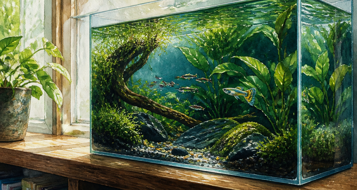 Aquarium petit poisson avec Microrasbora et Guppy Endler