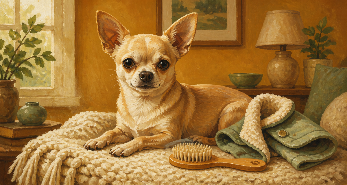 chihuahua poil court sur plaid avec brosse