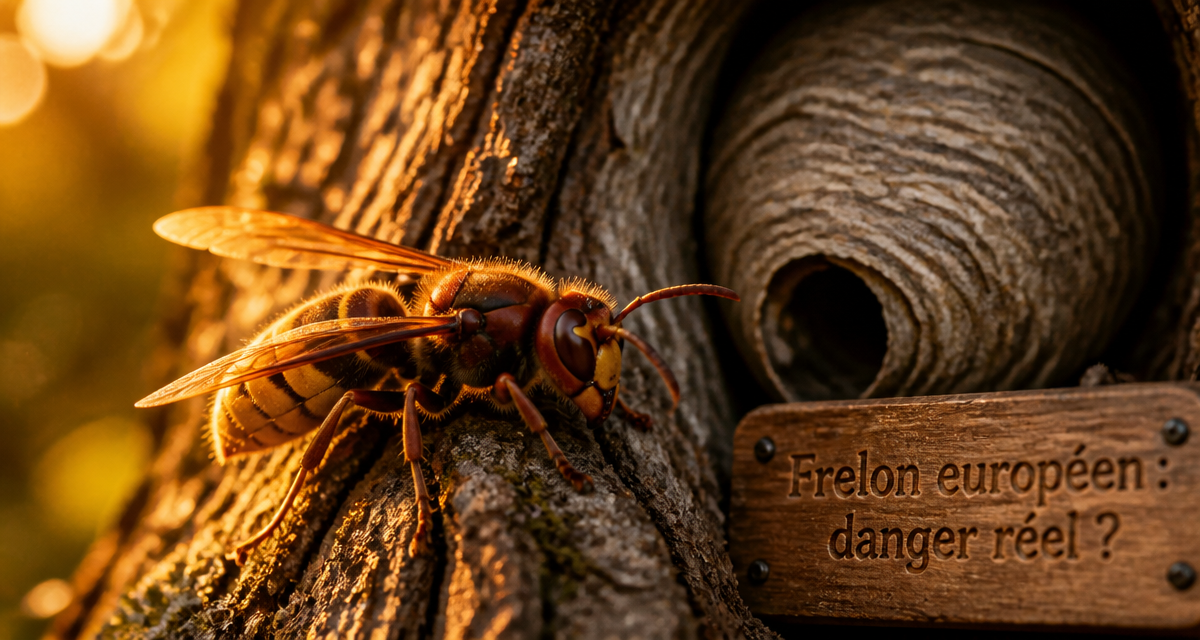 frelon européen danger sur tronc arbre
