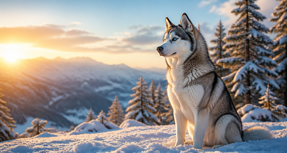 husky espérance de vie sur neige au lever du soleil
