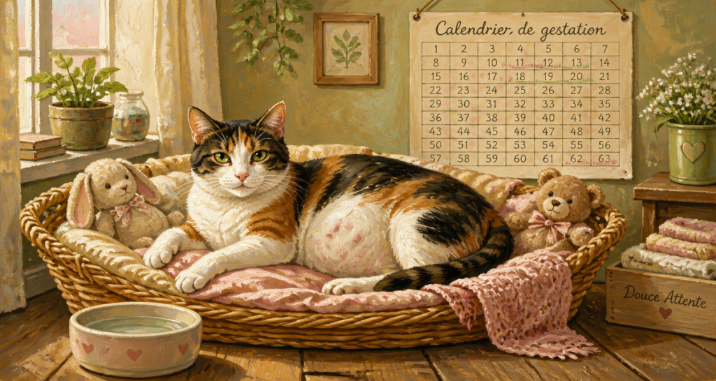 dure gestation chat chatte enceinte panier
