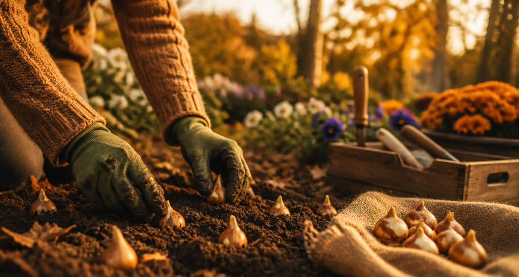 quand planter les tulipes mains plantant bulbes