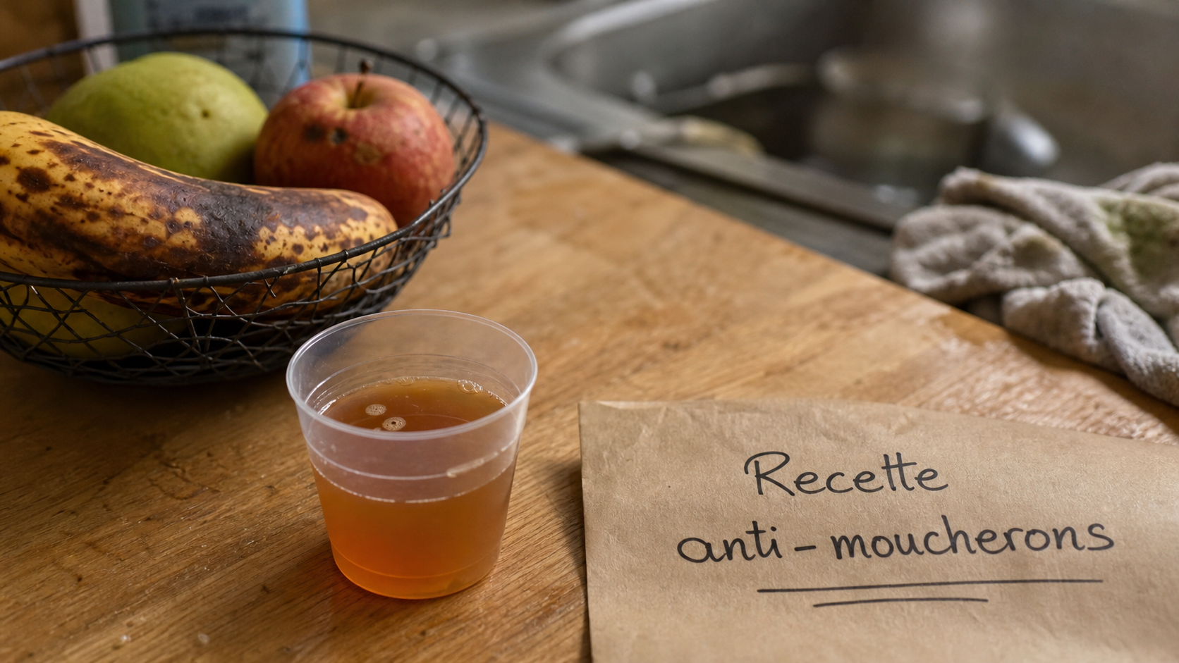 Recette anti moucheron au vinaigre de cidre : verre avec liquide vaisselle