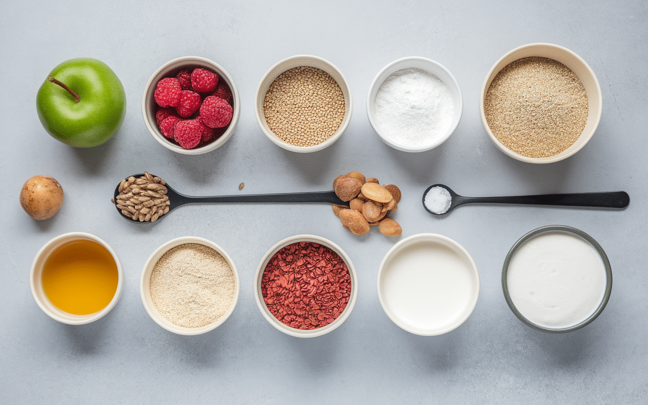 Ingrédients smoothies protéinés variés sur table