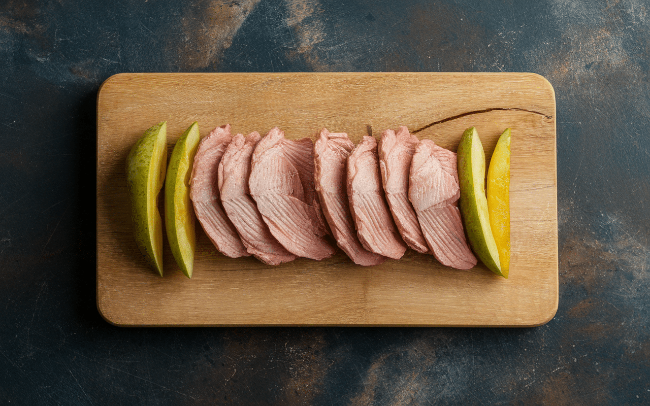 amuses bouches apéritif avec magret de canard séché et pomme harmonie visuelle