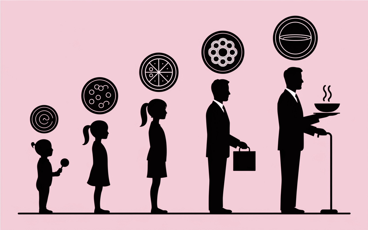 Illustration palais gustatif enfant à senior aliments adaptés