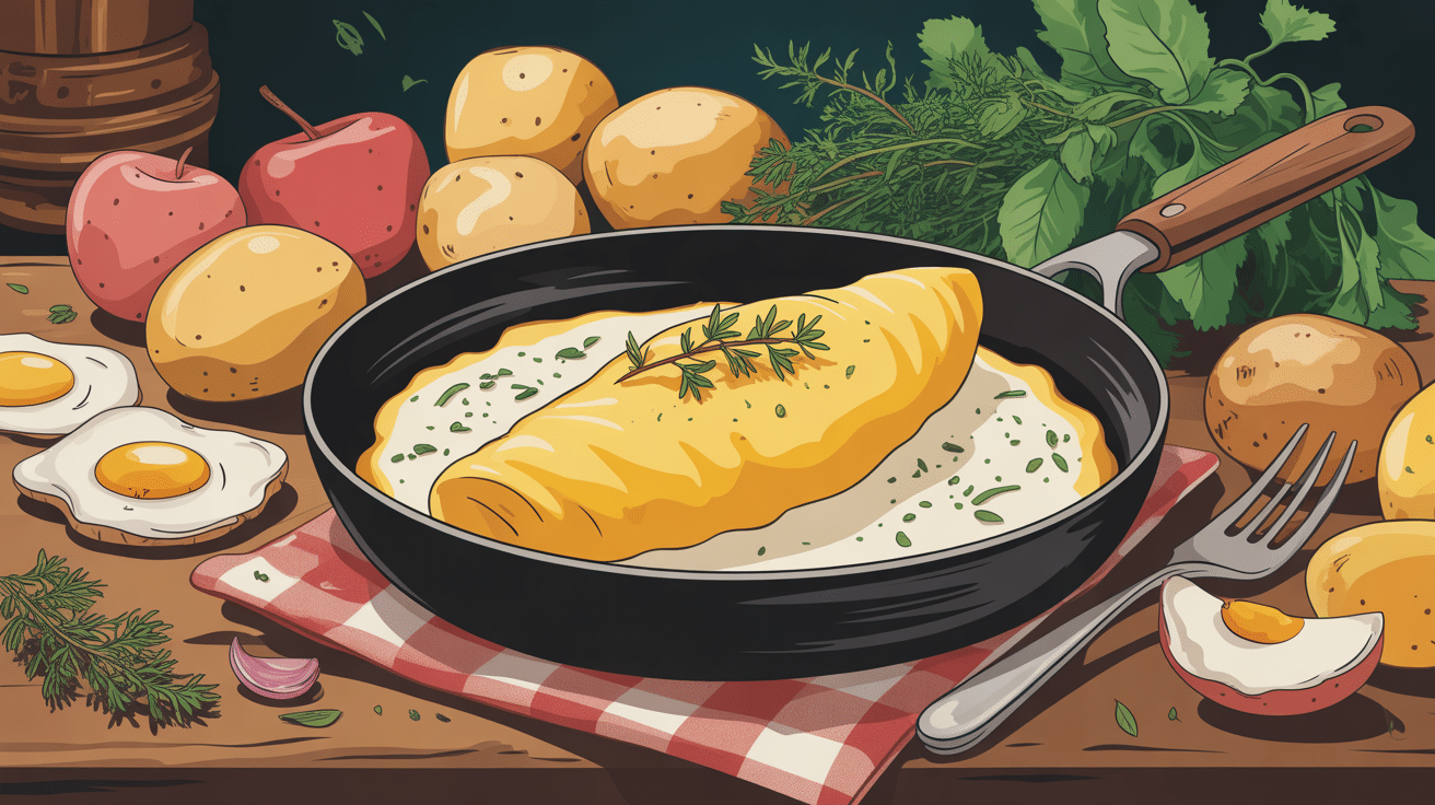 omelette pomme de terre dorée avec œufs et herbes