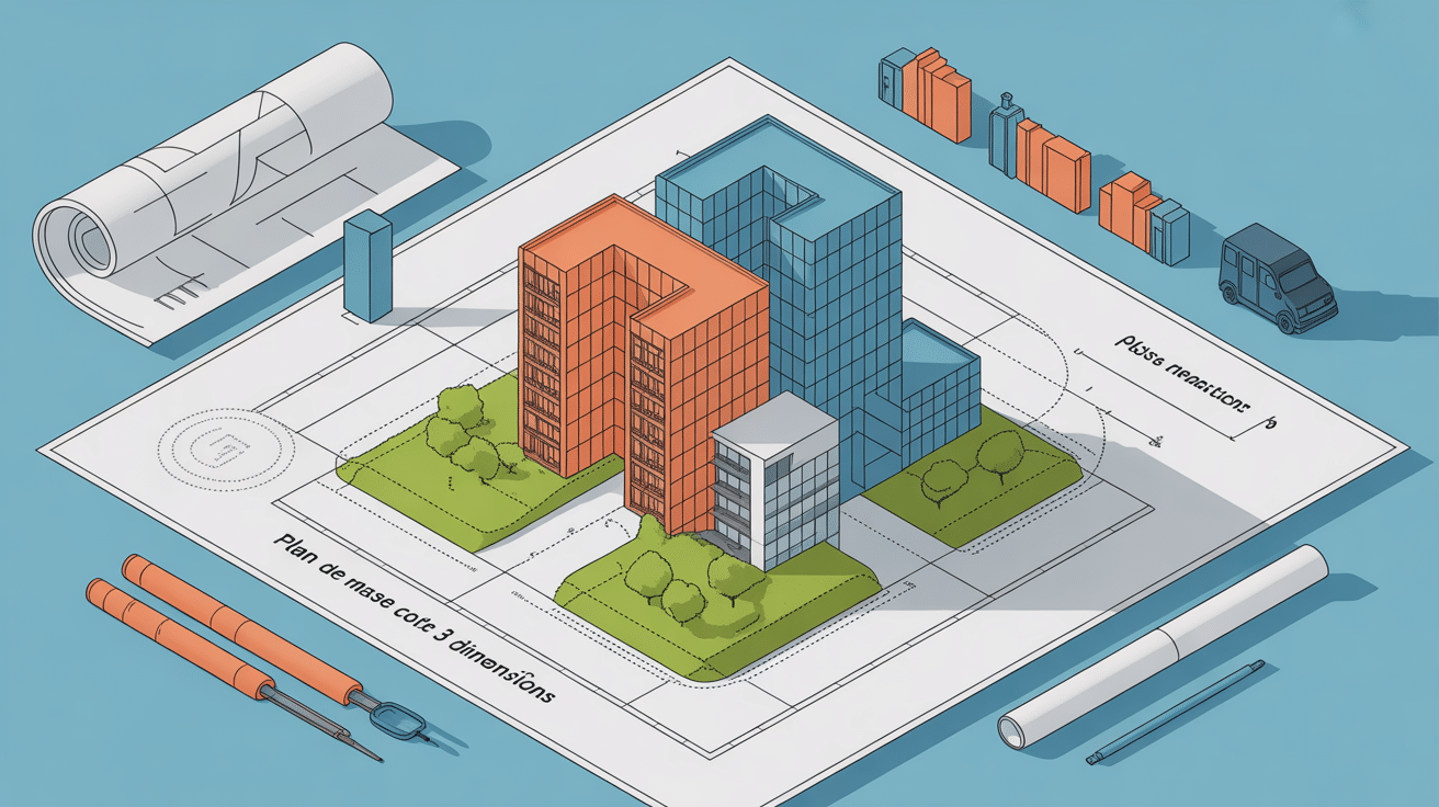 illustration du processus un plan de masse coté dans les 3 dimensions