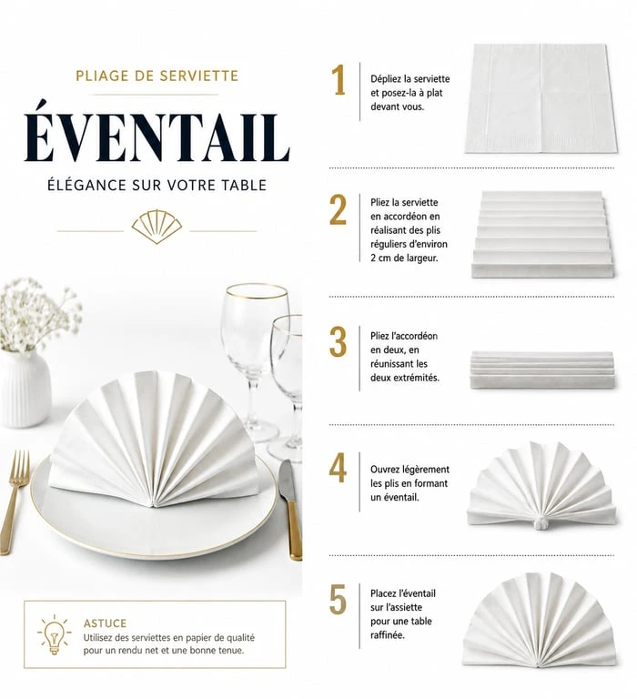Étapes de pliage en serviette en papier facile pour décoration de table