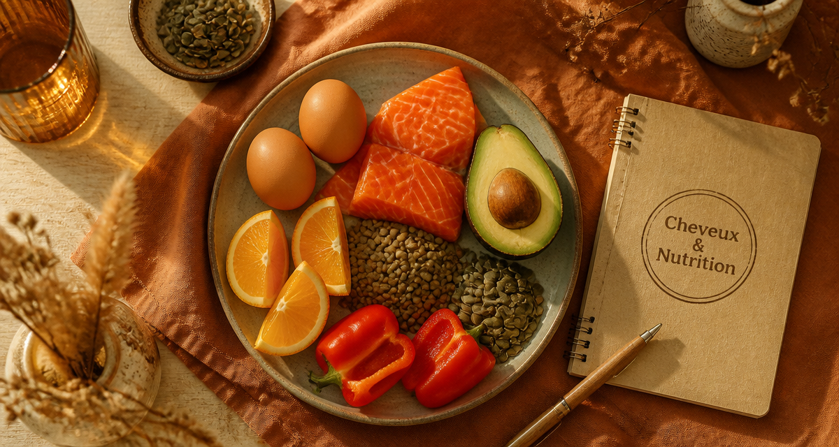 les aliments bon pour les cheveux sur assiette