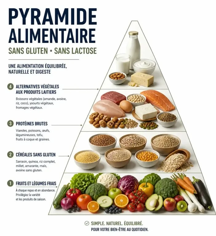 Infographie des aliments autorisés dans un régime sans gluten et sans lactose