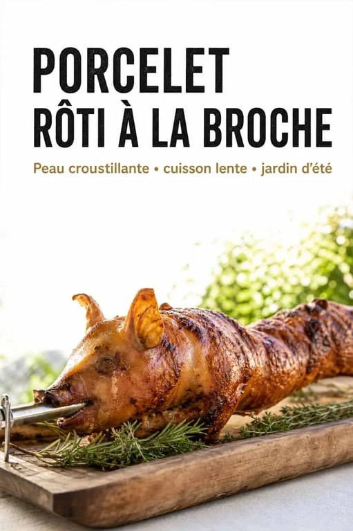 Porcelet à la broche doré et croustillant prêt à être servi