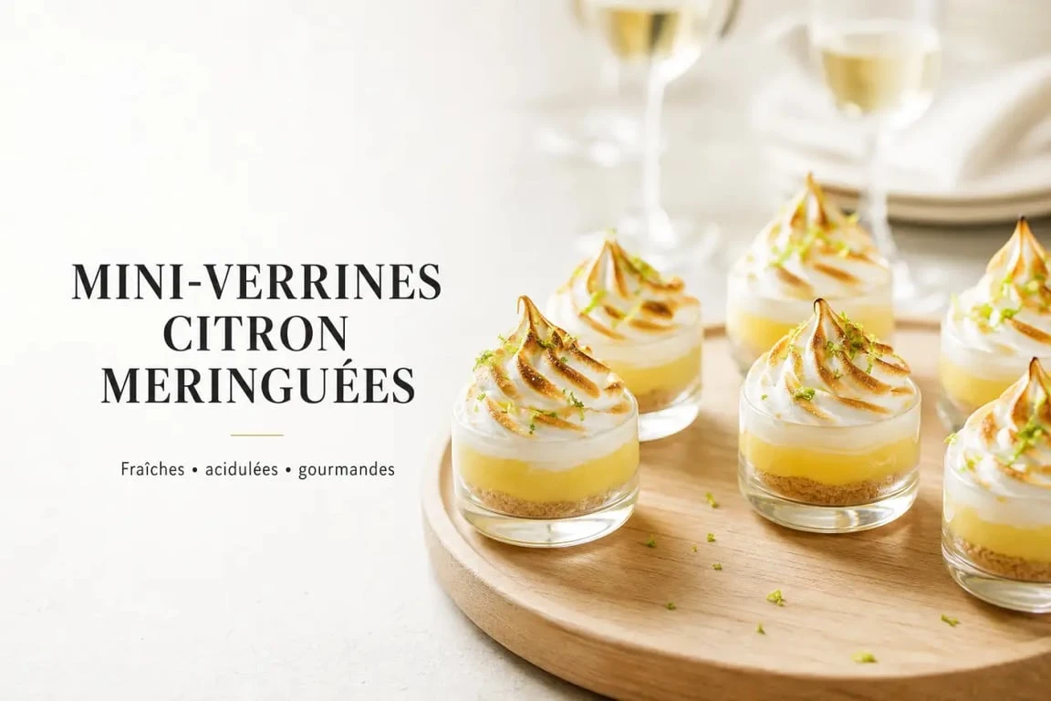 Mini-verrines au citron meringuées, une idée de dessert pour un apéro dînatoire réussi.