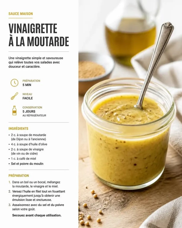 Vinaigrette moutarde maison onctueuse dans un bocal en verre