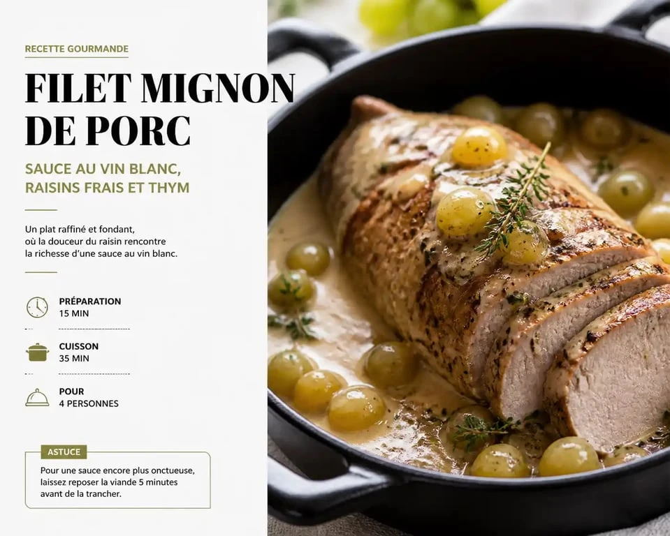 Recette de filet mignon aux raisins et vin blanc dans une cocotte