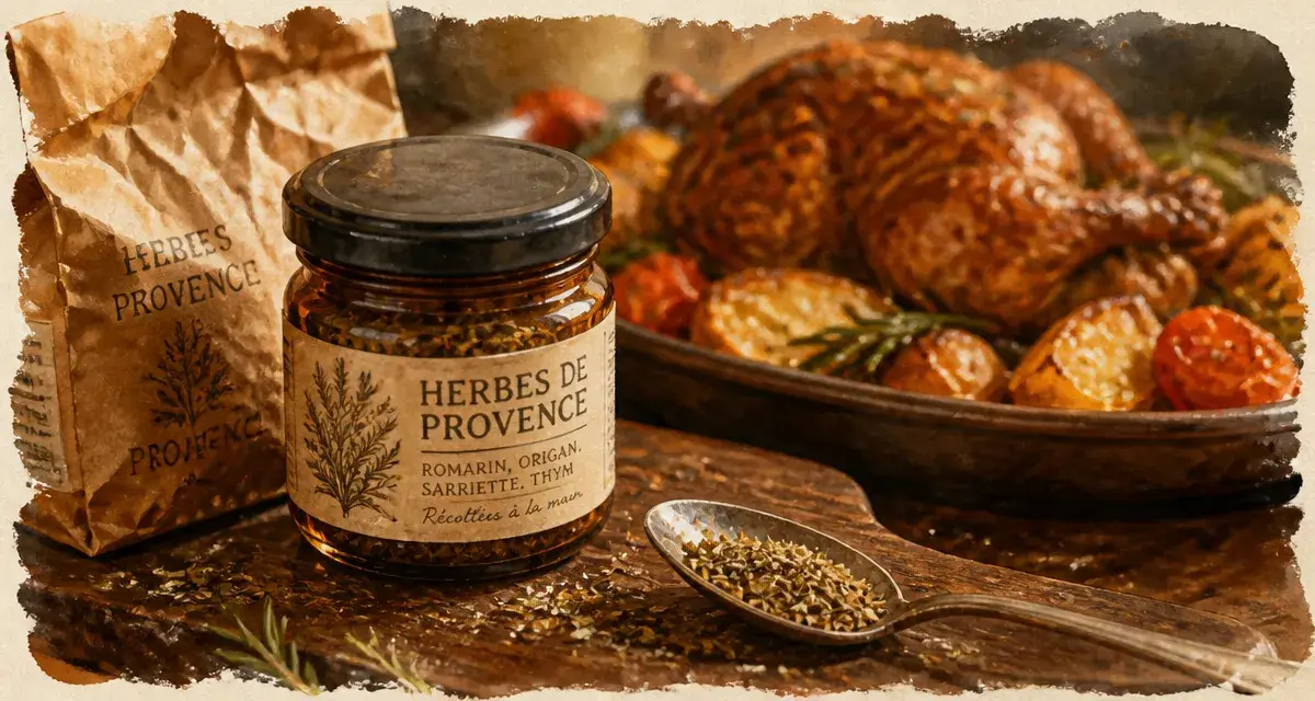 Herbes de provence : romarin dans un pot en verre ambré