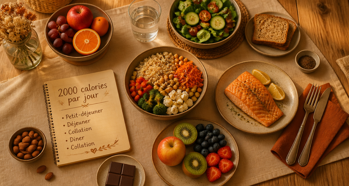 Repas équilibré 2000 calories par jour sur table