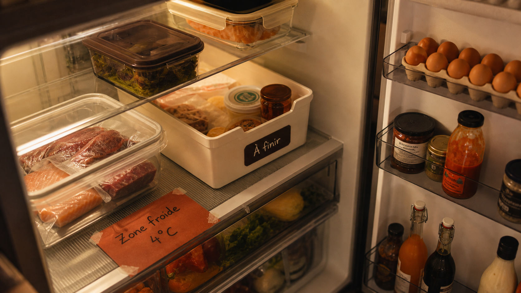 Comment ranger son frigo par zones de froid : étiquettes 4°C et bacs à finir