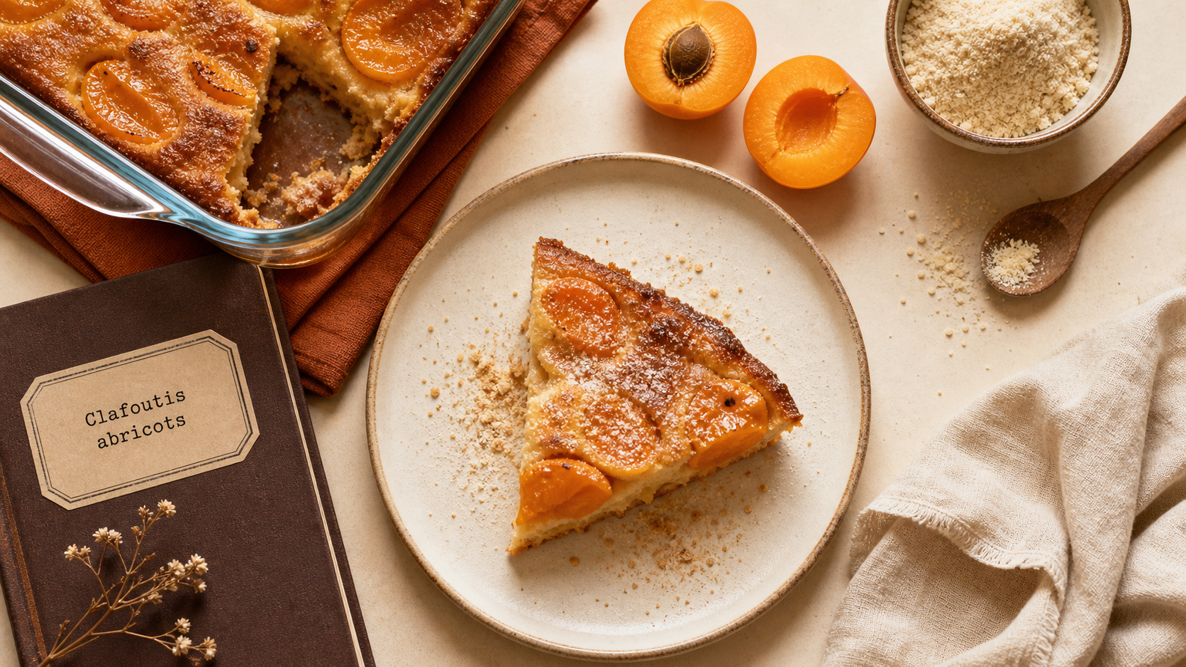 Dessert abricot : clafoutis moelleux aux abricots sur assiette