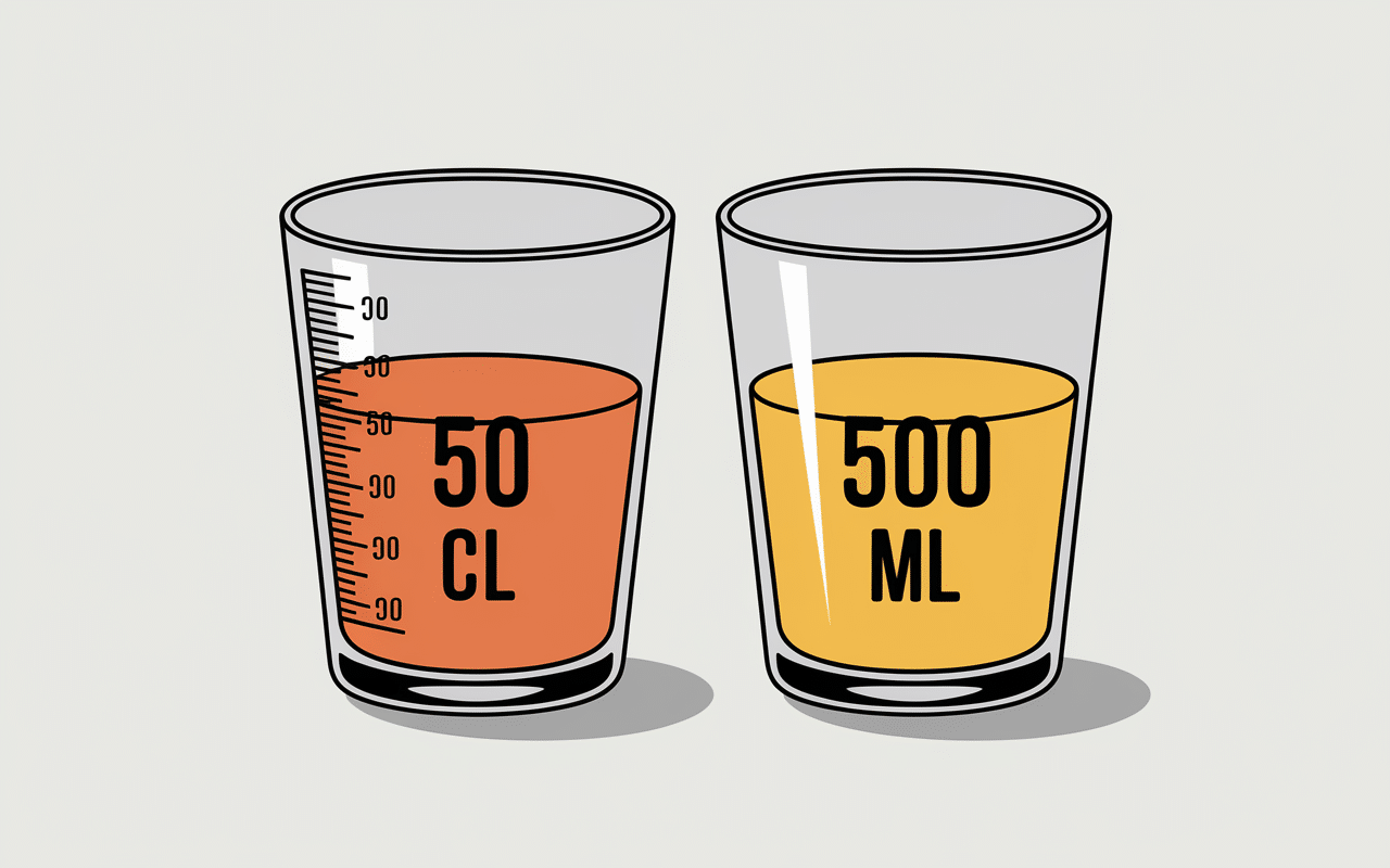 Verres mesureurs 50 cl à 500 ml avec flèche de conversion