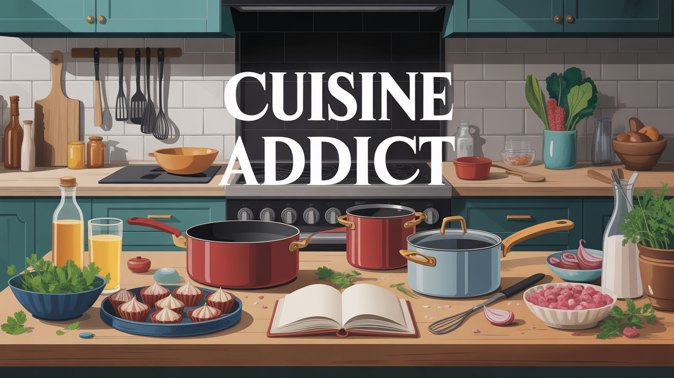 Cuisine moderne avec ustensiles cuisine addict professionnels sur plan de travail