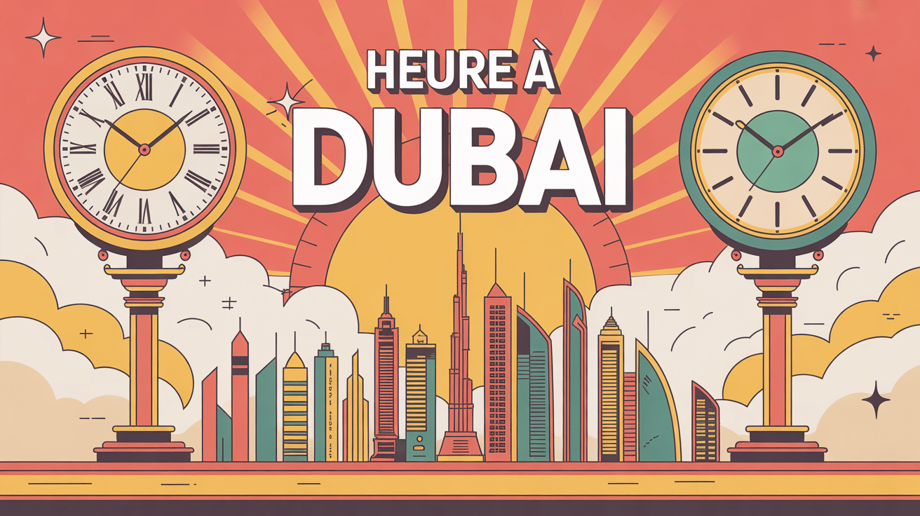 Illustration heure Dubai skyline futuriste avec horloges