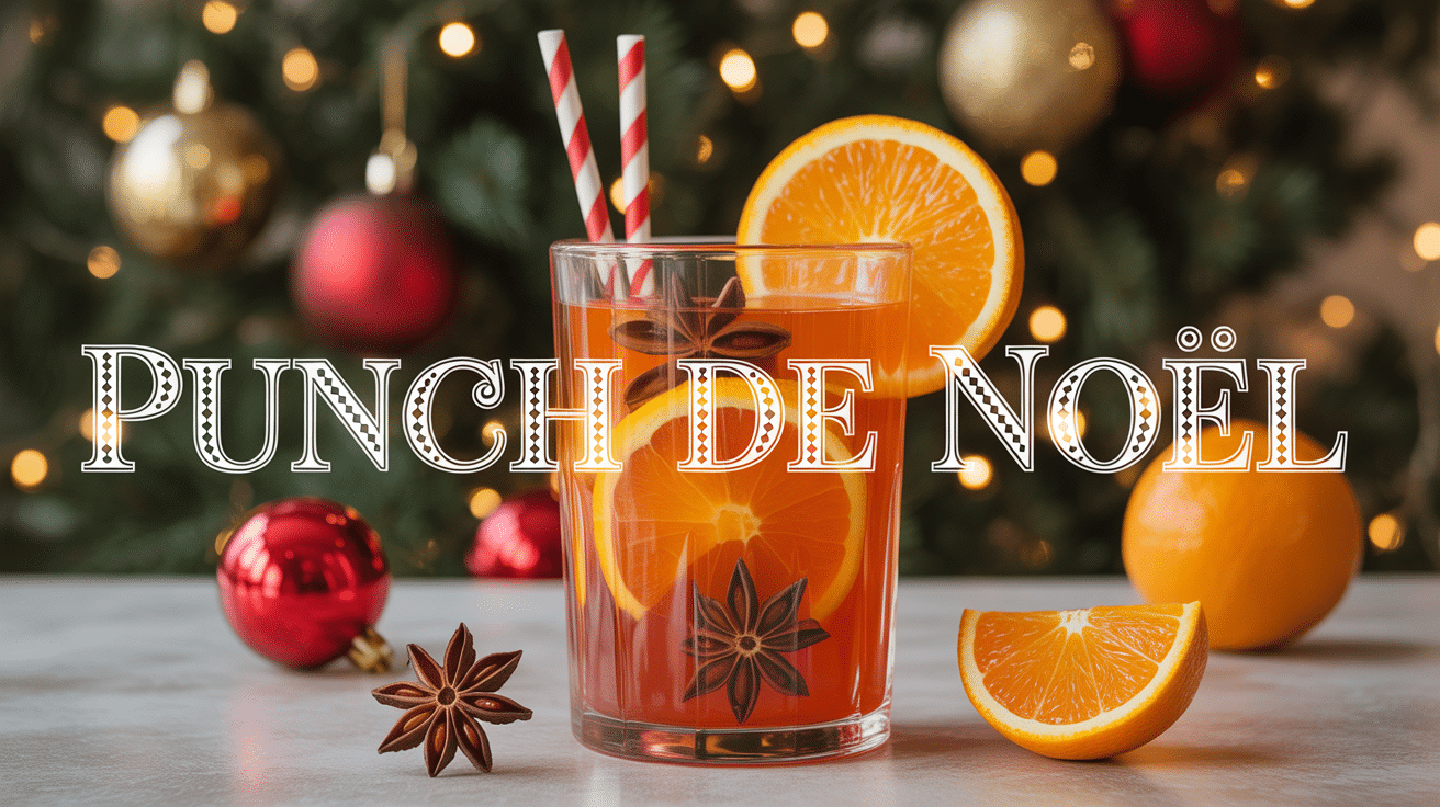 Grand verre punch de noel avec oranges et cannelle festif