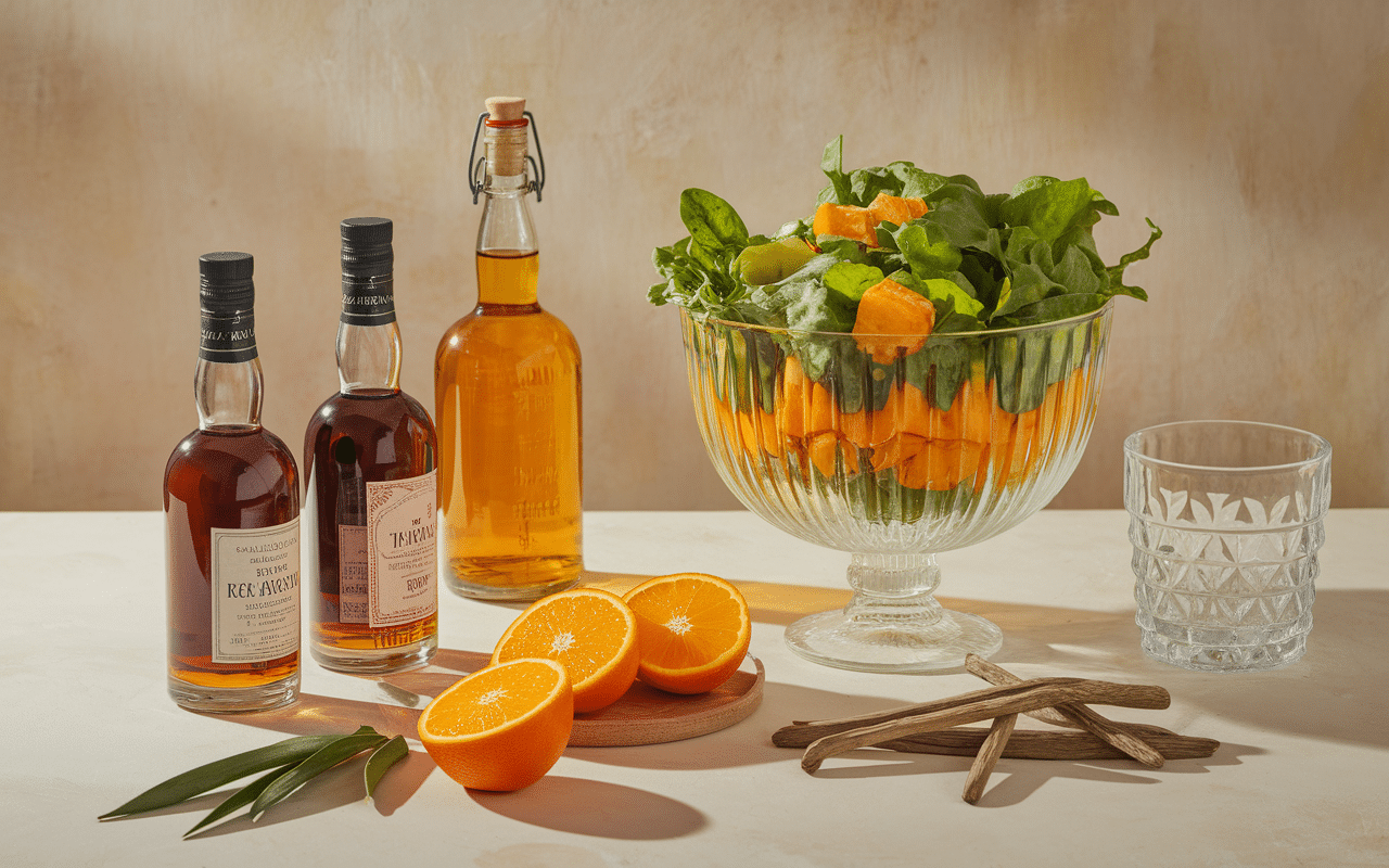 Ingredients punch de noel classique sur table cuisine