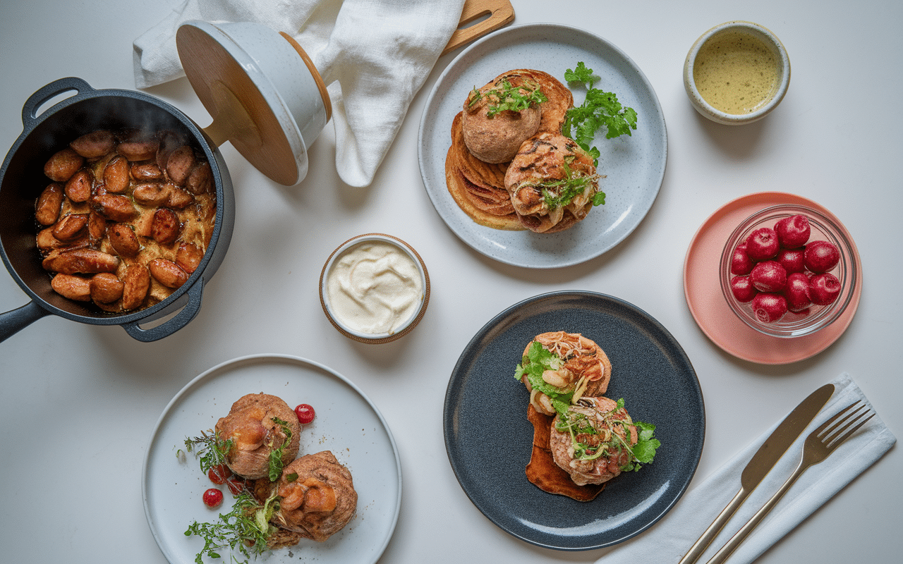 Sélection de recettes incontournables cuisine addict avec plats variés et bocaux
