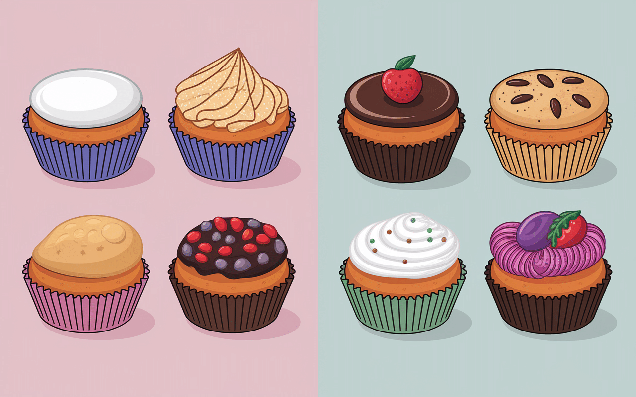 Balance comparant madeleines sucrées classiques et alternatives sans sucre