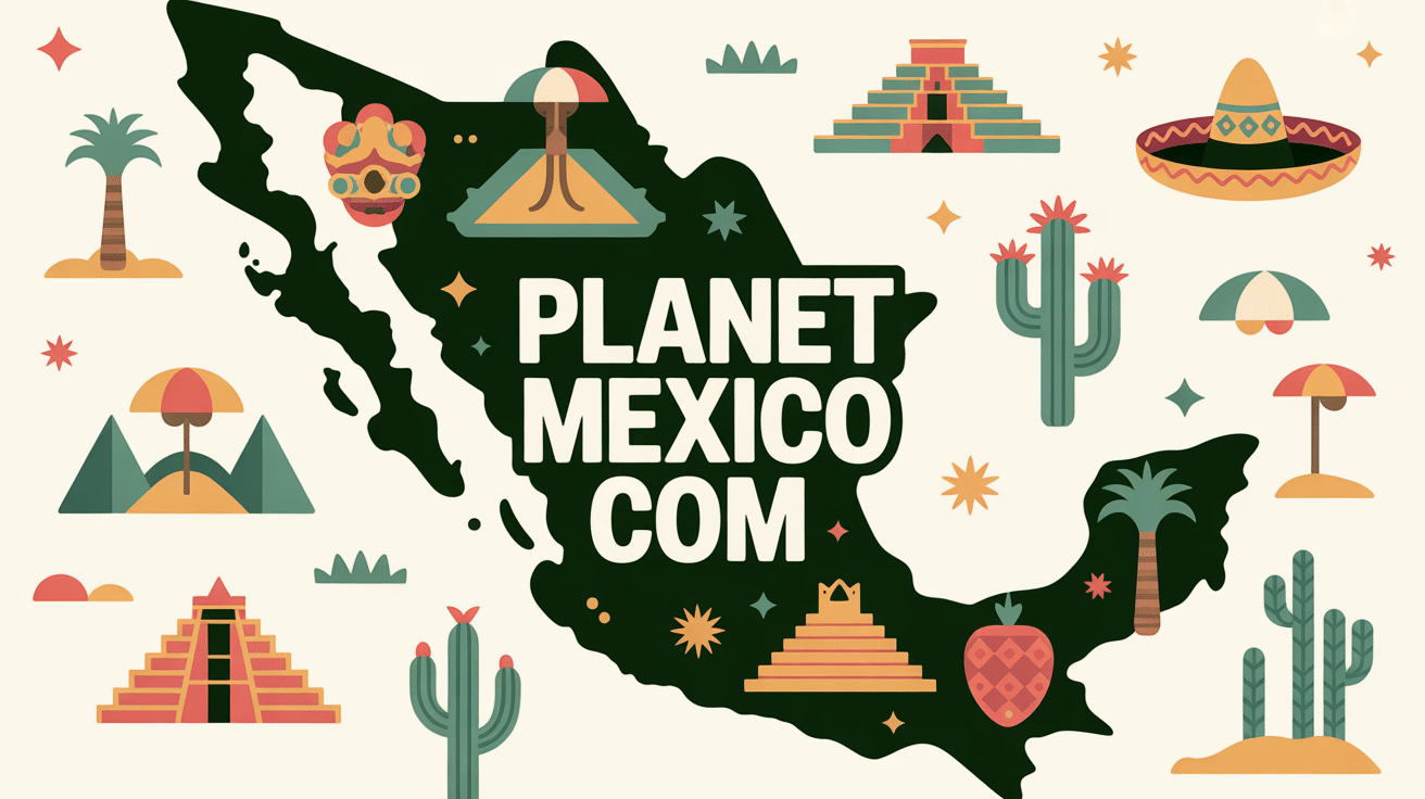 Carte stylisée du Mexique avec éléments culturels