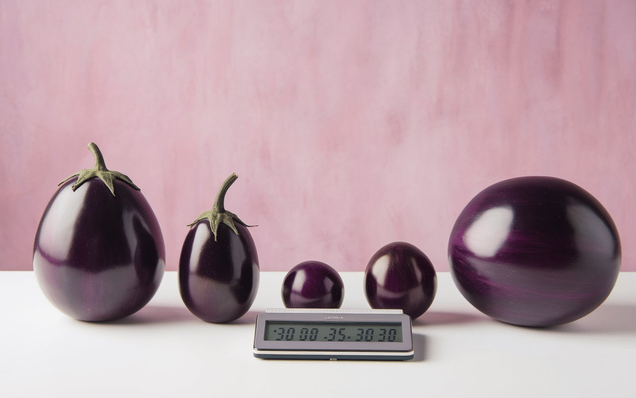 Variétés d'aubergines et poids sur balance