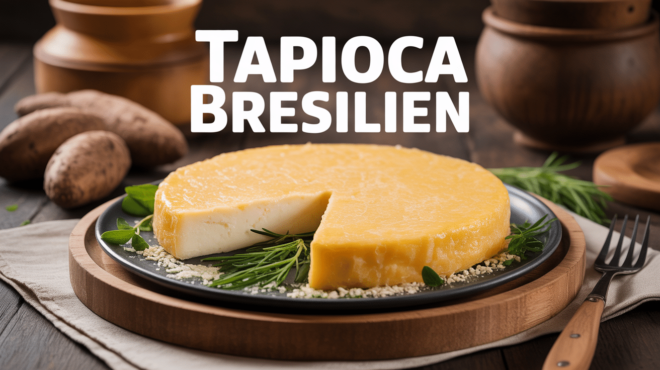 Galette de tapioca bresilien fromage sur assiette bois