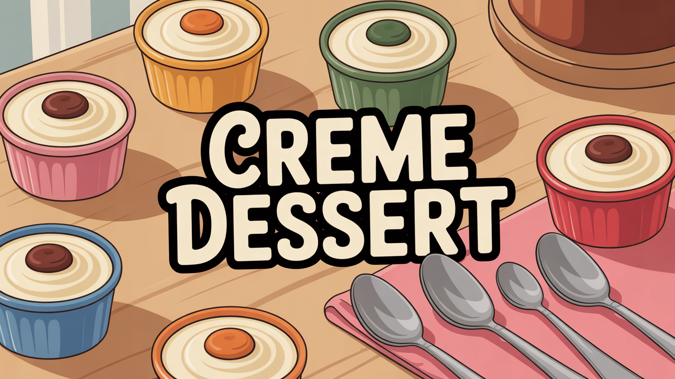 Illustration pots de crème dessert colorés sur table en bois
