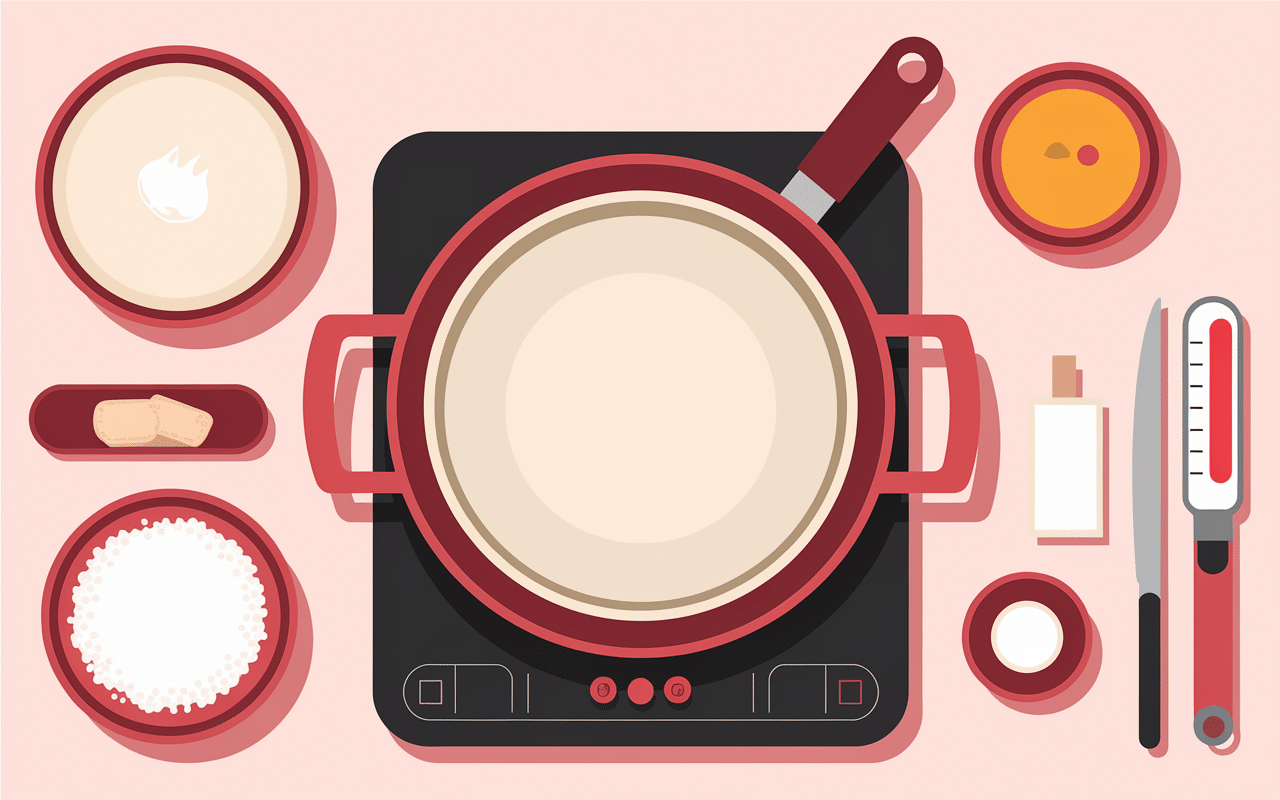 Cuisine vue dessus ustensiles préparation crème dessert