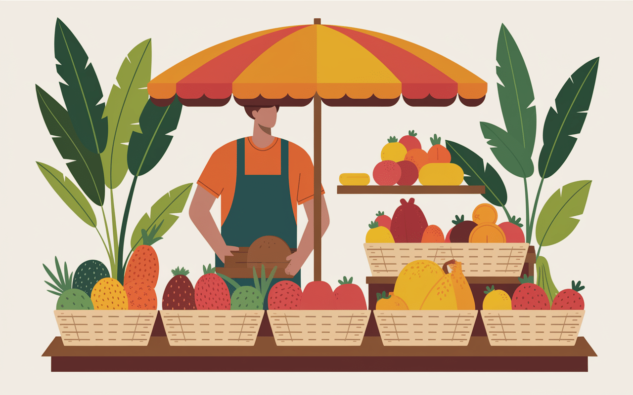 étal marché fruit en u exotique