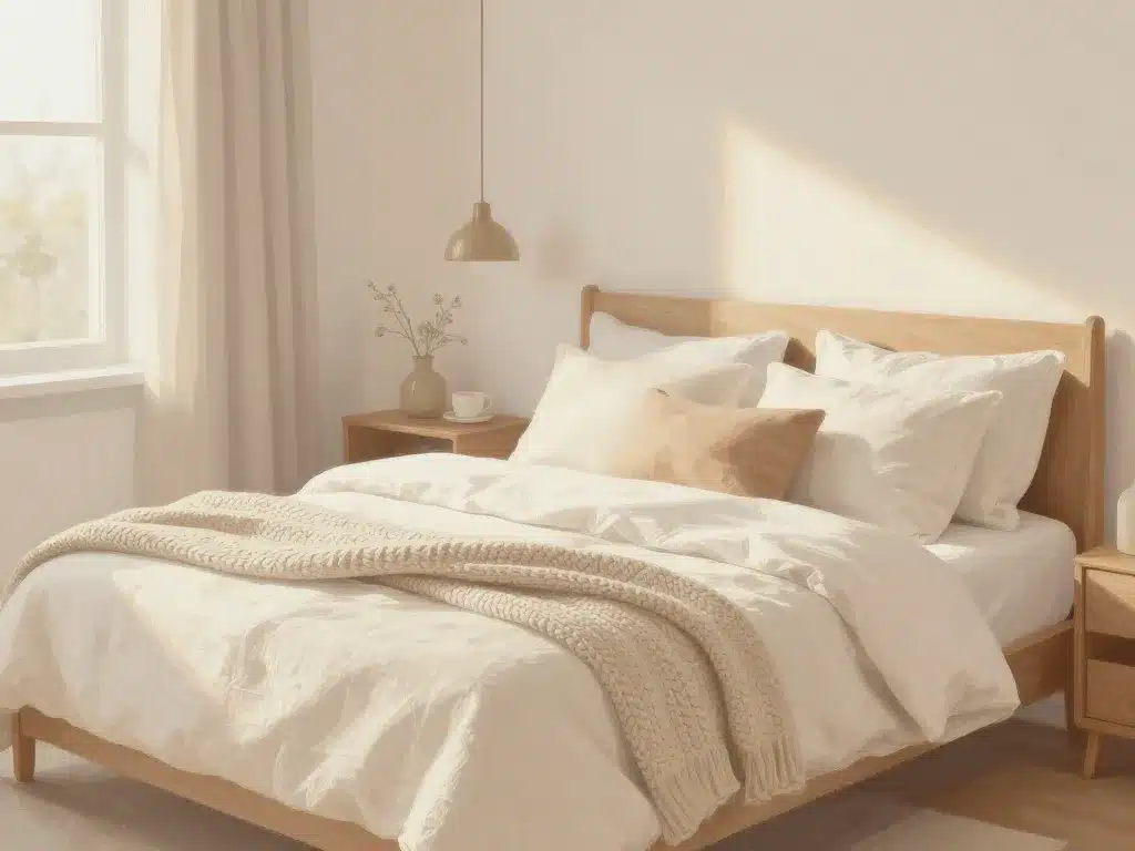 chambre parentale cosy couleurs textiles lumière douce