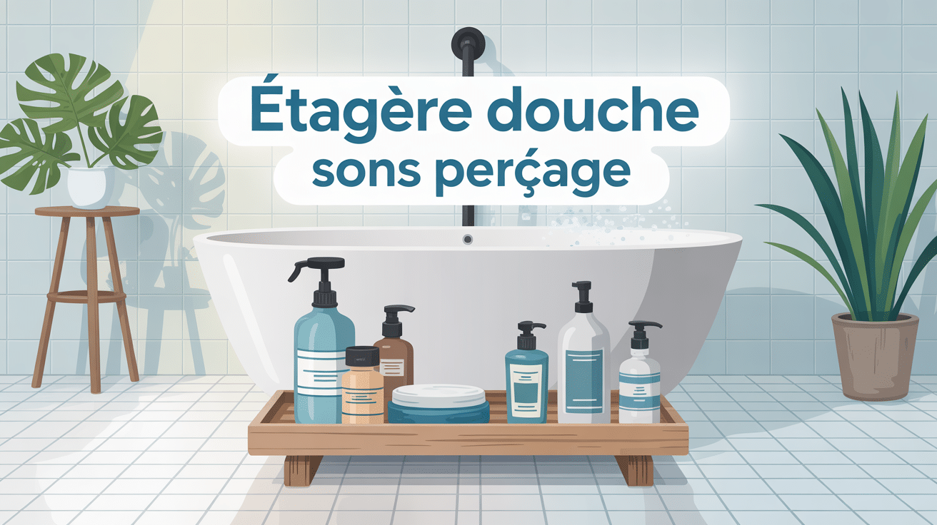 etagere douche sans percage sur carrelage brillant